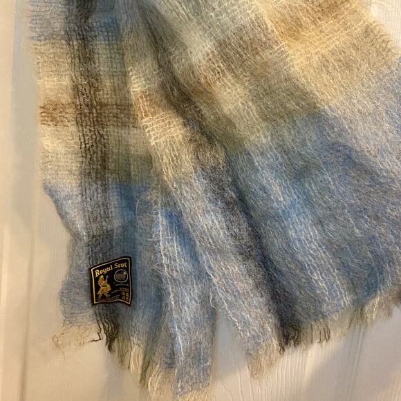 Samuel Tweed & Co Vintage Royal Scot Mohair Blue Knit Wool Scarf Unisex One Size - Picture 13 of 16